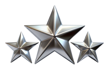 3d chrome star shapes with sleek shiny silver png