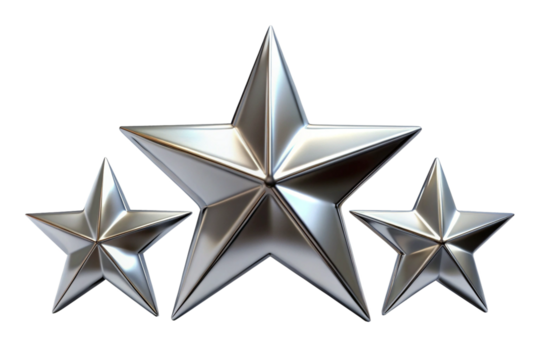 3d chrome star shapes with sleek shiny silver png