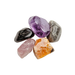 A colorful collection of various gemstones showcasing their unique shapes and hues, perfect for crystal enthusiasts and collectors.