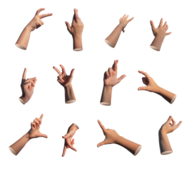 Kids hand signs, different child s gestures set, isolated on white background.