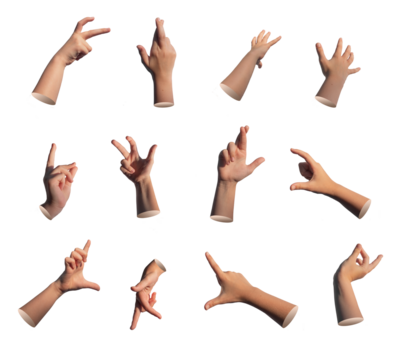 Kids hand signs, different child s gestures set, isolated on white background.
