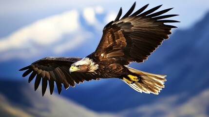 Obraz premium A majestic eagle soaring gracefully against a clear blue sky, capturing the essence of freedom
