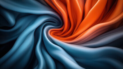 Obraz premium Abstract image of flowing blue and orange fabric creating a swirling pattern.