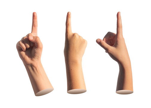 Kids index finger pointing, hand gesture for indicating. Isolated on white background, outstretched forefinger.