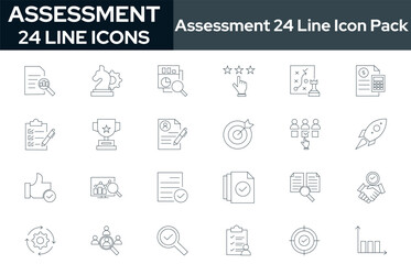 WeCollection of 24 assessment line icons. These design elements are suitable for your projects and are provided as vector illustrations.
