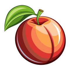A Single Red Peach with a Green Leaf