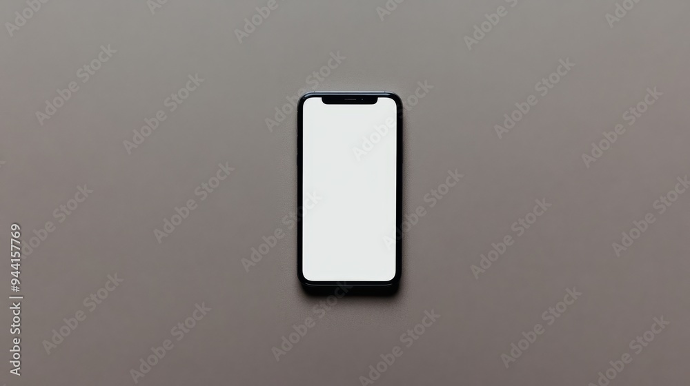 Poster High-angle view of a phone with a blank screen on a flat, plain background, emphasizing the device's design