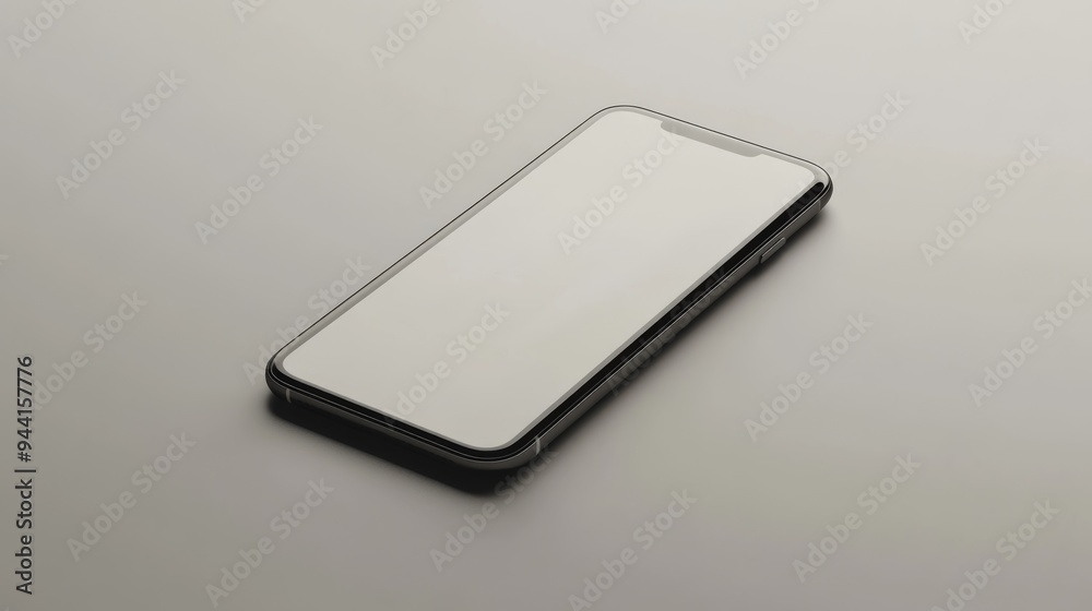 Poster High-angle view of a phone with a blank screen on a flat, plain background, emphasizing the device's design