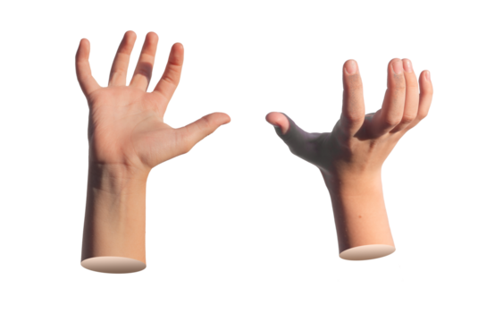 Kids hand holding, grabbing, grasping invisible object isolated on white background.