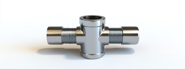 3D rendering of a tee with external thread commonly used in plumbing showcased on a white background from a bottom view