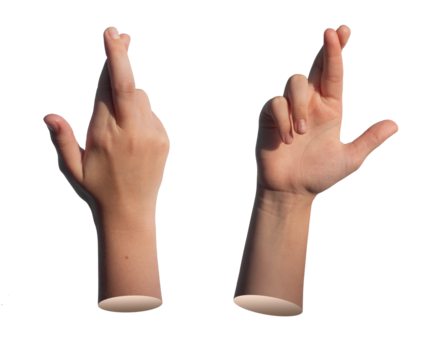 Finger crossed gesture for luck. Lier sign, child s hand isolated on white background.