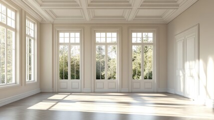 3D rendering of a beautifully designed empty room following renovations