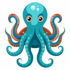 Obraz premium Cartoon Octopus with Blue Tentacles and Big Eyes