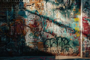 A wall with graffiti on it and a shadow cast on it, generative ai image