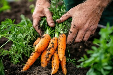 Freshly Harvested Carrots Held by a Farmer's Hands