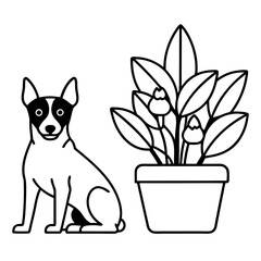 Vector Illustration German Pinscher Dogs & Potted Plant Art