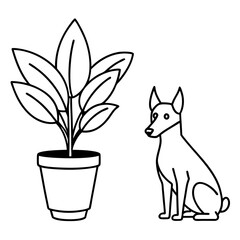 Vector Illustration German Pinscher Dogs & Potted Plant Art