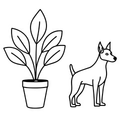Vector Illustration German Pinscher Dogs & Potted Plant Art