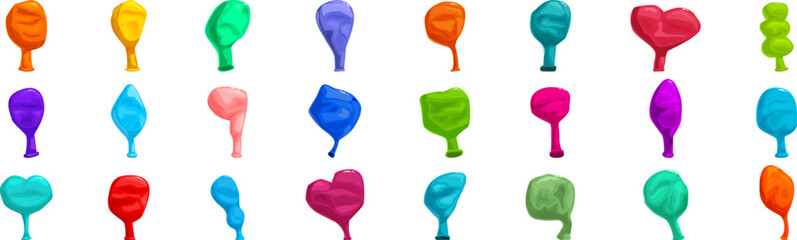 Uninflated balloon icons set. Set of colorful balloons with helium, in different shapes, losing air © nsit0108