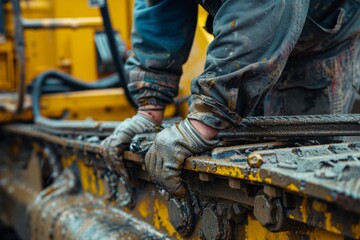 Close up of a worker maintaining heavy machinery