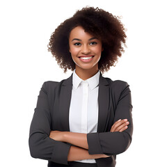 Female Entrepreneur. Afro Business Woman Smiling At Camera Crossing Hands On transparent background