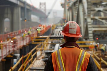 Engineer inspecting a large bridge under construction