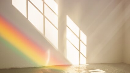 Obraz premium Shadows on the beige wall with a rainbow from the window