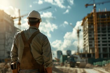 Fototapeta premium Civil engineer looking at a construction site