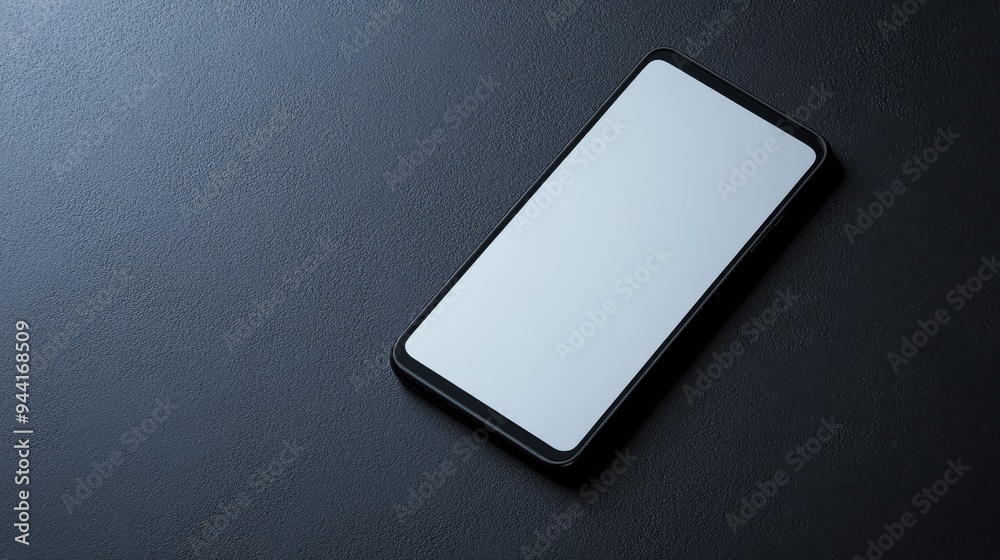 Poster Top view of a smartphone with a blank screen placed on a plain surface, highlighting the device's sleek design