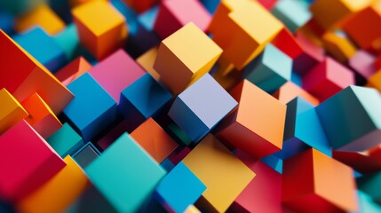 Obraz premium Vibrant array of 3D cubes in different shades and angles creating a sense of movement against a solid color background