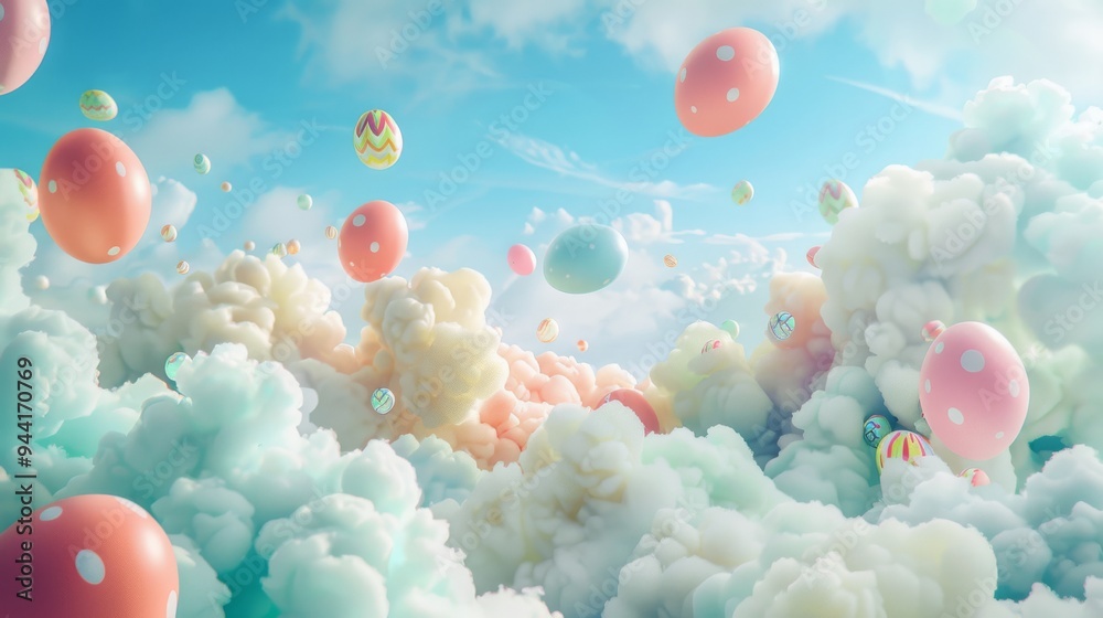 Aufkleber whimsical easter card background featuring a dreamy scene of a pastel sky with floating easter eggs 