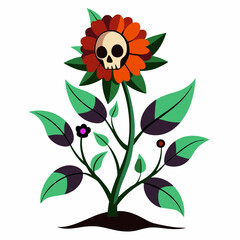 Vintage Skull with Floral Overlay - Vector Art