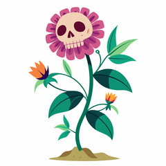 Vintage Skull with Floral Overlay - Vector Art