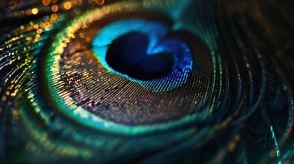 Obraz premium Iridescent Splendor: Macro View of Peacock Feather