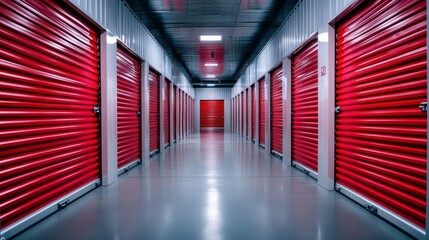 A long corridor lined with closed storage units