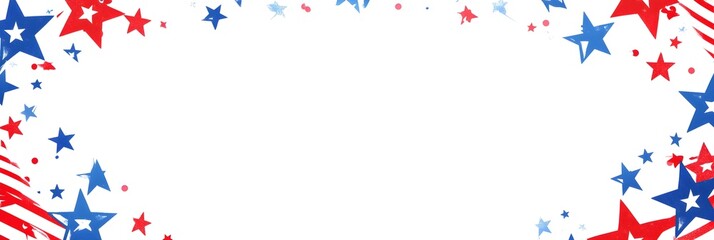 Fototapeta premium A blank rectangular frame with stars and stripes, white background, no text or images, for the design of an American patriotic theme postcard
