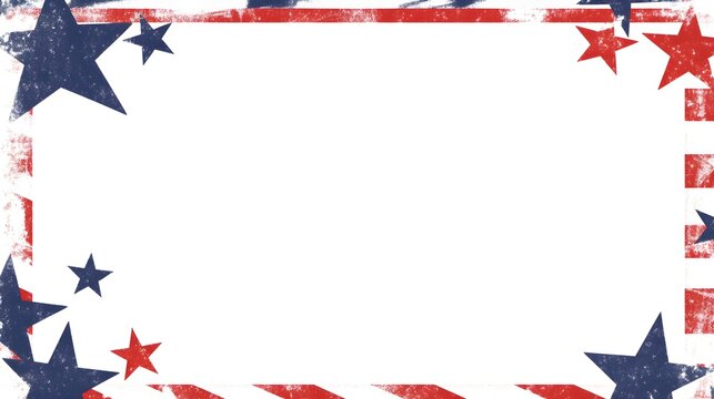 A blank rectangular frame with stars and stripes, white background, no text or images, for the design of an American patriotic theme postcard
