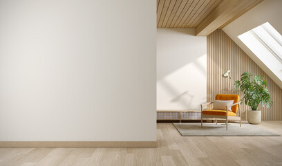 Wall Mounted mock up ,A loft home and a living room in a relaxed and personal style,  and wood floor ,3d render