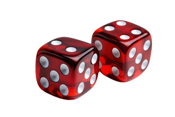 A pair of vibrant red dice with white dots, perfect for games or as a striking decorative piece.