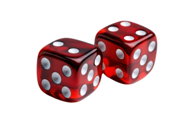 A pair of vibrant red dice with white dots, perfect for games or as a striking decorative piece.