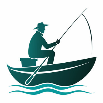 recommend clip art: Fishing man on boat silhouette vector illustration 