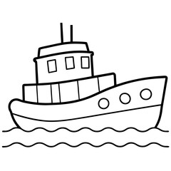 Line Art Tugboat Vector