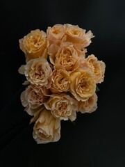 yellow wedding roses on black background