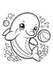 Dolphin and ball children coloring book page