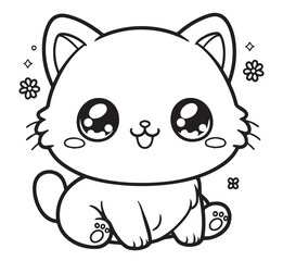Cute cat sit kid coloring book page 