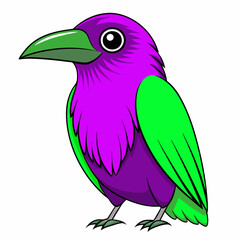 Obraz premium Vibrant cartoon bird with green beak and wings, purple body