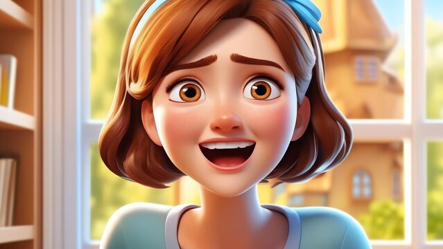 An animated girl character's bewildered expression is depicted in a realistic 3D image. Complication, anxiety, dread, doubt, and resentment are all present in the expression. 
