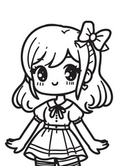 cute girl children coloring book page