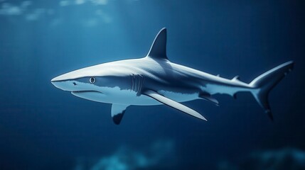 Naklejka premium A sleek shark glides through the water its body a blur of grey and white