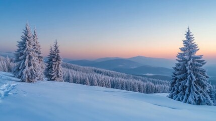 Fototapeta premium Beautiful Winter Mountain Landscape with Pine Trees Covered with Snow .Vitosha Mountain, Bulgaria